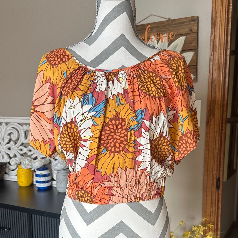 O'Neill Sunflower Print Blouse in Orange and White